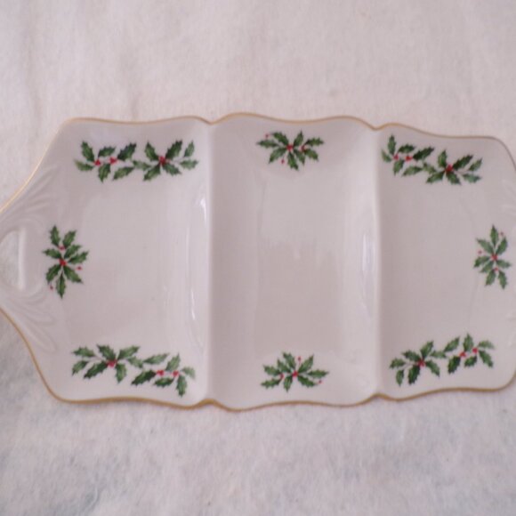 Lenox Other - Lenox Three Sectioned Server Holiday Collection Holly Berry 24K GOLD